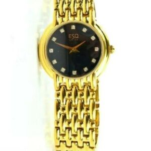 ESQ Gold Tone ladies, Link Quartz Watch W/Stones